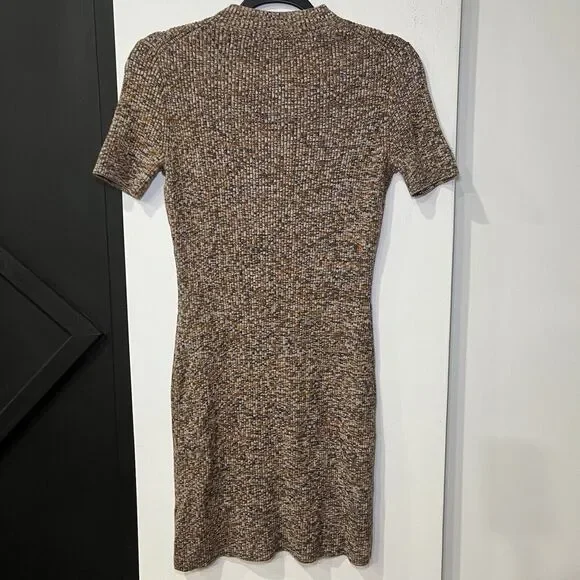 Madewell Knit Short Sleeve Mock Neck Bodycon Ribbed Sweater Dress Size Medium - Picture 3 of 5